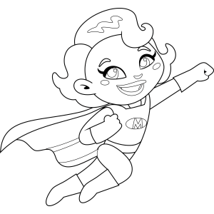 Super-heroína voando com estrela na testa para colorir