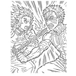 Tanjiro e Inosuke em plena batalha para colorir