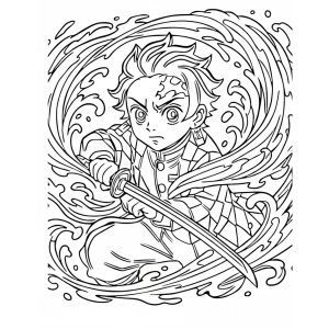 Tanjiro usando a Respiração da Água para colorir