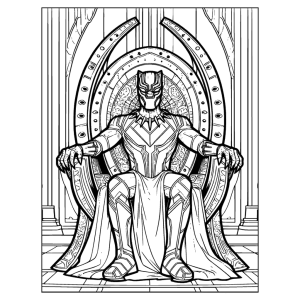 T'Challa sentado no trono de Wakanda para colorir