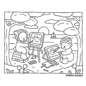 Teddy Bears Painting by the Lake