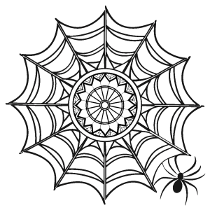 Teia de aranha redonda com aranha para colorir