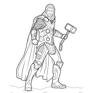 Thor caminhando com o martelo na mão para colorir