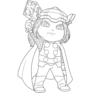 Thor chibi de capacete alado para colorir