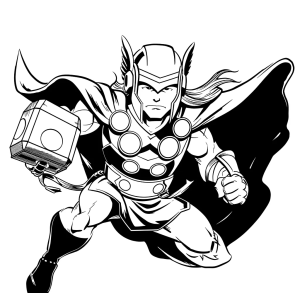 Thor correndo com o Mjolnir em punho para colorir
