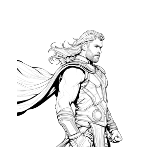 Thor de cabelos longos ao vento para colorir
