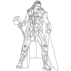 Thor em armadura completa segurando o martelo para colorir