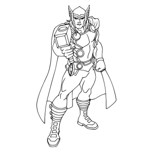 Thor em pose heroica de capa para colorir