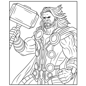 Thor levantando o Mjolnir com força total para colorir