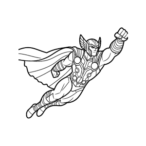Thor voando com o punho fechado para colorir