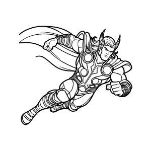 Thor voando em alta velocidade para colorir
