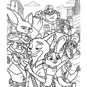 Toda a turma de Zootopia reunida para colorir