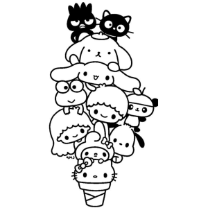 Torre de amigos Sanrio com Keroppi para colorir