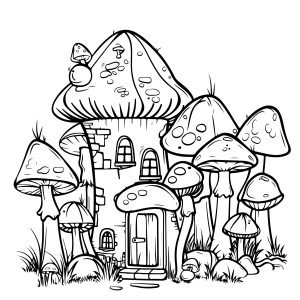 Torre de casinhas de cogumelo empilhadas para colorir