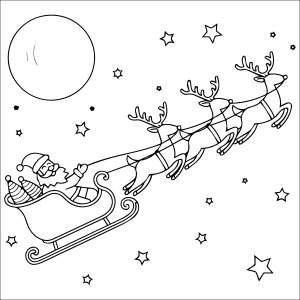 Trenó do Papai Noel passando pela lua cheia para colorir