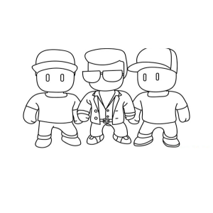 Trio de Stumble Guys clássicos lado a lado para colorir
