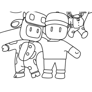 Trio de Stumble Guys com fantasia de vaca para colorir