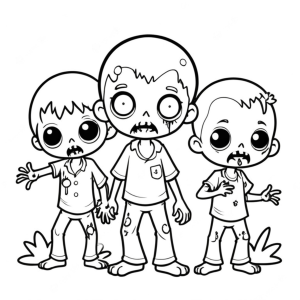 Trio Zumbi Pronto para Colorir