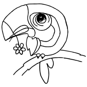 Tucano fofo segurando uma flor para colorir