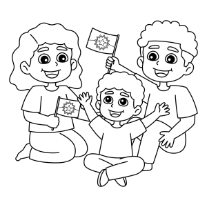 Turma de amigos com bandeirinha e sorvete para colorir