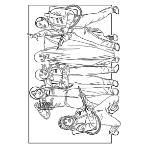 Turma de Hawkins pedalando pela cidade para colorir