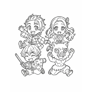 Turma do Demon Slayer em versão chibi para colorir