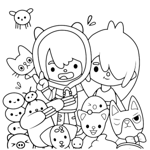 Turma do Toca Boca com bichinhos de estimação para colorir