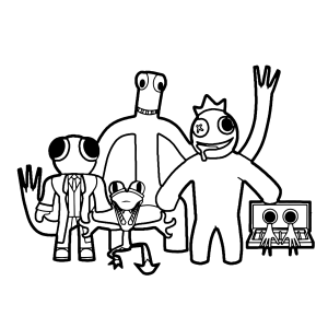 Turma dos Rainbow Friends em pose para colorir