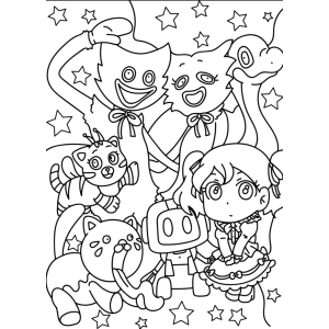 Turma dos Smiling Critters entre estrelas para colorir