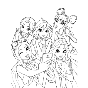 Turma Winx em versão fofinha com cabelos grandes para colorir
