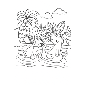 Unicórnio Aventureiro no Lago Tropical