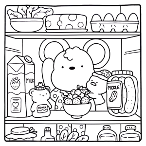 Ursinho olhando pela janela redonda com flores para colorir