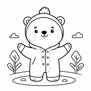 Ursinho polar de touca e casaco de inverno para colorir