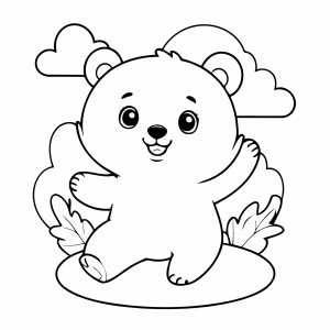Ursinho polar kawaii entre as nuvens para colorir