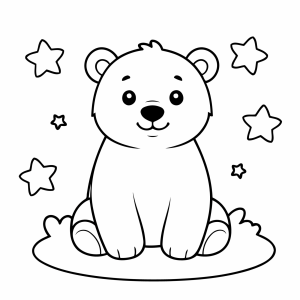 Ursinho polar sentado entre estrelas para colorir