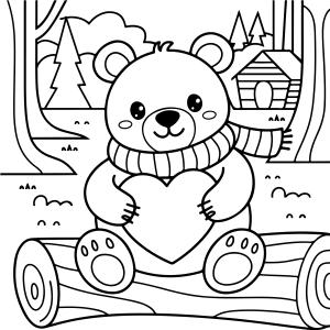 Urso Fofo com Coração na Floresta