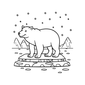 Urso polar caminhando no gelo sob a neve para colorir