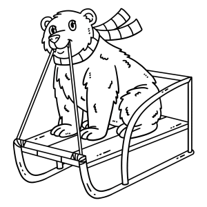 Urso polar de cachecol no trenó para colorir