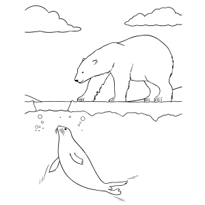 Urso polar e a foca no bloco de gelo para colorir