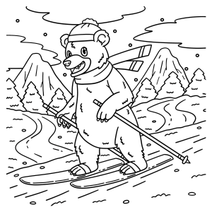 Urso polar esquiando nas montanhas para colorir