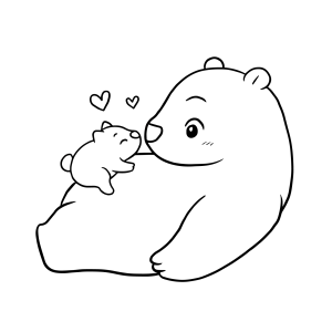 Urso polar fazendo carinho no filhote para colorir
