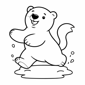 Urso polar feliz correndo no gelo para colorir