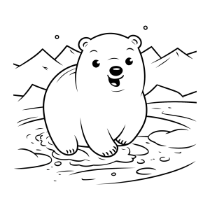 Urso polar na água entre os icebergs para colorir