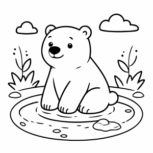 Urso polar nadando no lago gelado para colorir
