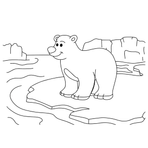 Urso polar passeando pelo bloco de gelo para colorir
