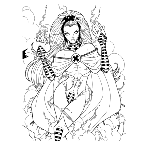 Vampira com o cabelo esvoaçante e luvas para colorir