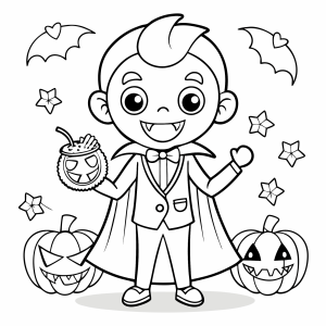 Vampirinho com abóboras de Halloween para colorir
