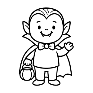 Vampirinho com cesta de doces acenando para colorir