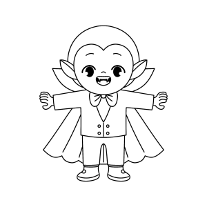 Vampirinho de capa com os braços abertos para colorir