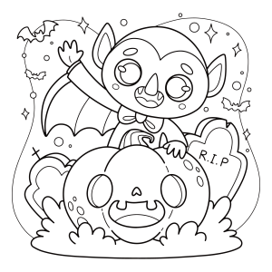 Vampirinho em cima da abóbora com pirulito para colorir